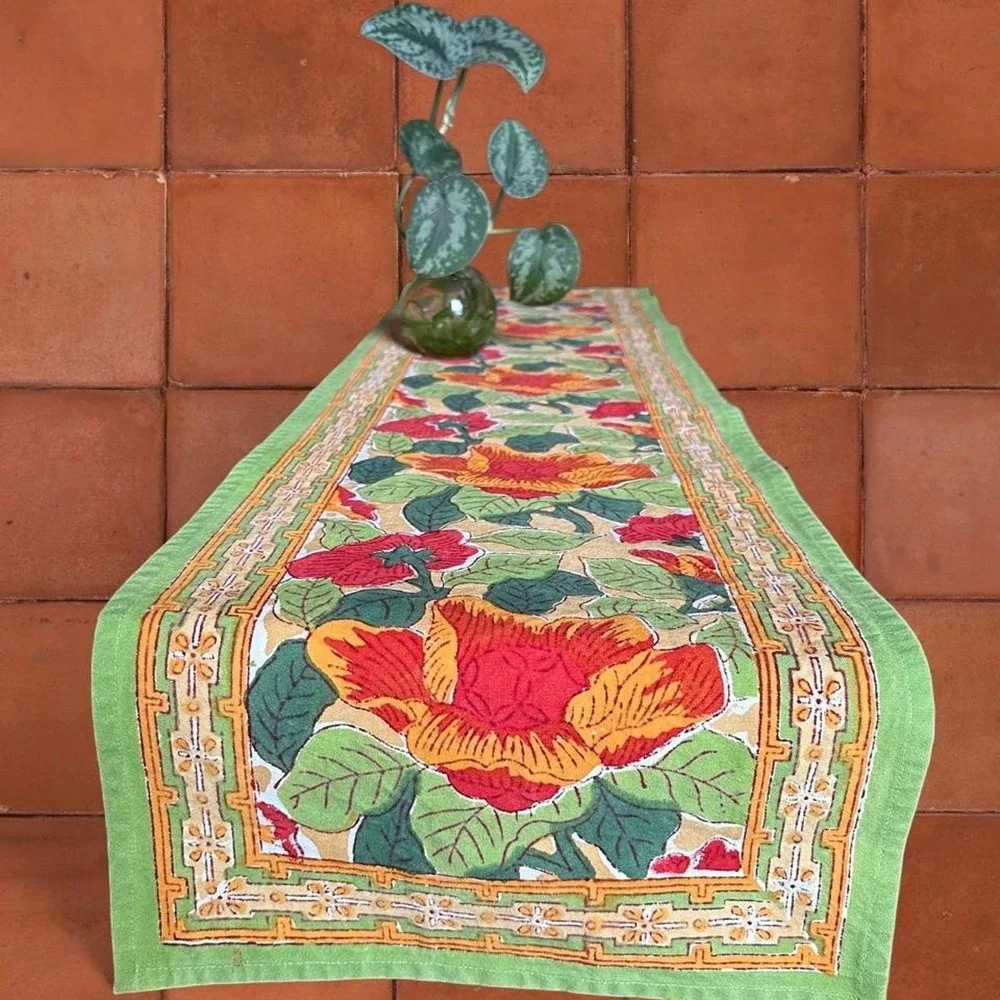 Petal Pushing Floral Cotton Canvas Tablerunner